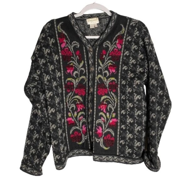 Vintage Christy Lewis Floral Embroidered Button Down Cardigan - Picture 1 of 6